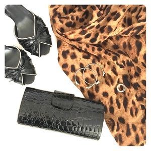 Chic Black Faux Croc Patent Clutch